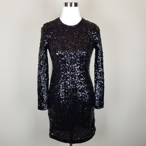 TORY BURCH Disque Sequin Sheath Long Sleeve Dress